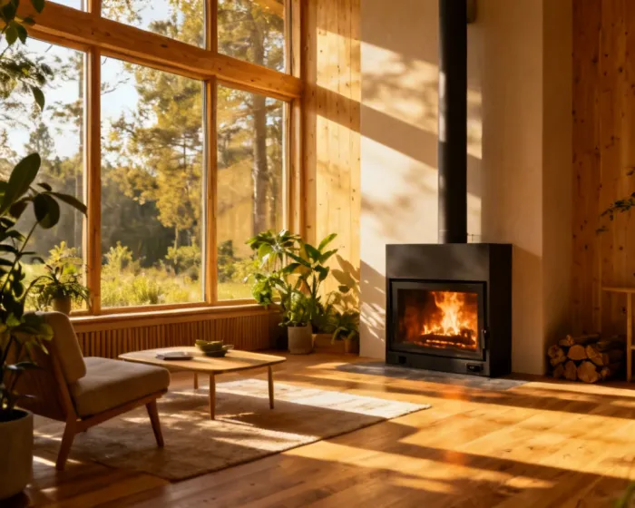 Energy efficient Valor fireplace in sustainable home design