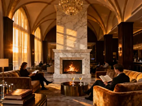 Valor commercial fireplace in hotel lobby