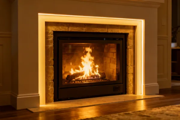 Valor gas fireplace insert with masonry surround